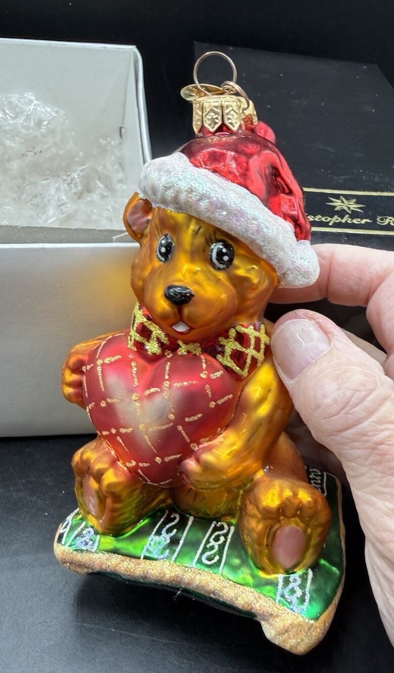 Christopher Radko Vintage Bear Wishes Glass Teddy Bear Ornament In Box 55D